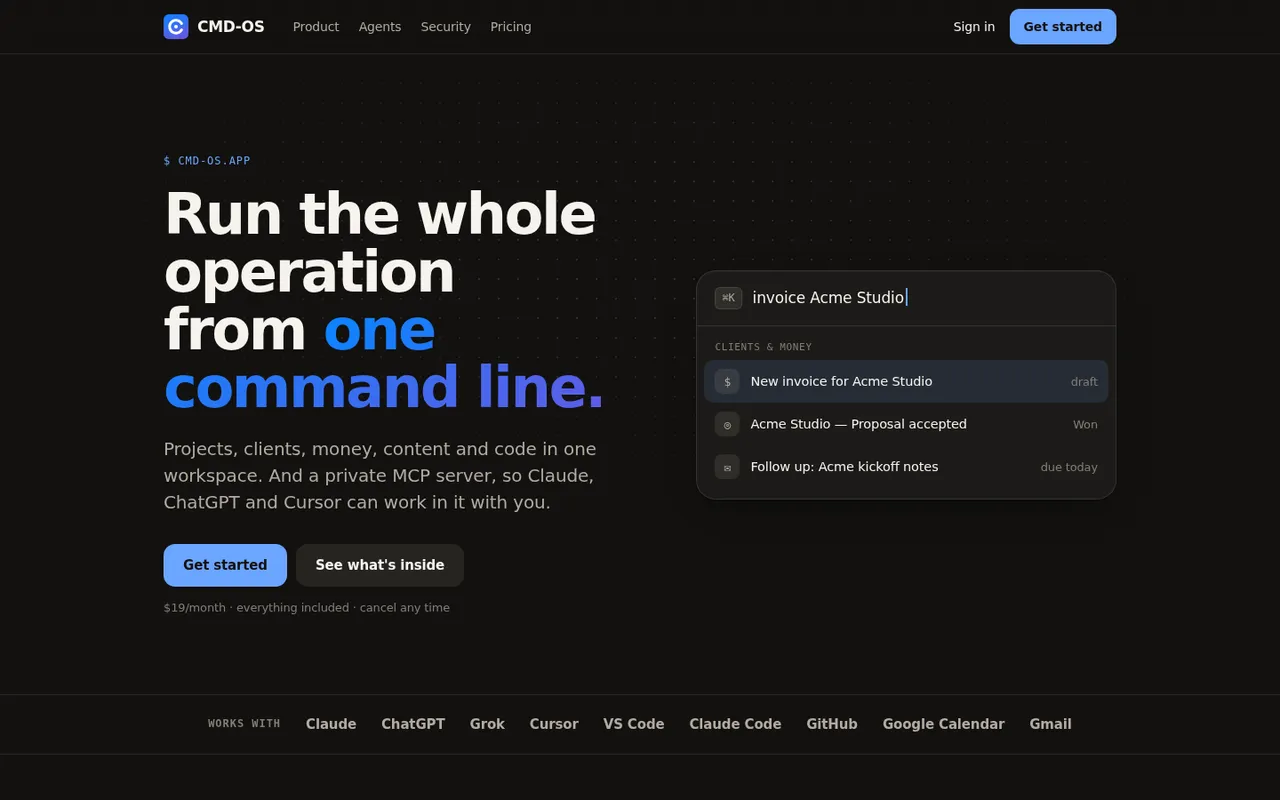 The product site — one plan, and the AI apps a workspace connects to.
